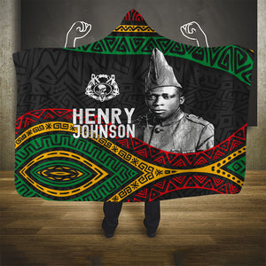 Henry Johnson Black History Month Hooded Blanket Pan African Colors Tribal Geometric Pattern