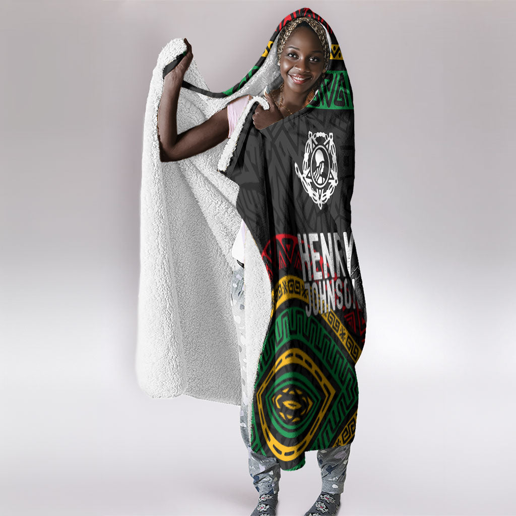 Henry Johnson Black History Month Hooded Blanket Pan African Colors Tribal Geometric Pattern