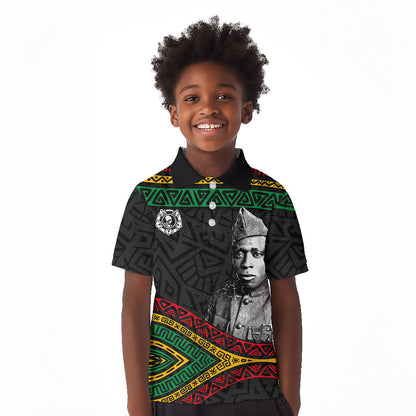 Henry Johnson Black History Month Kid Polo Shirt Pan African Colors Tribal Geometric Pattern