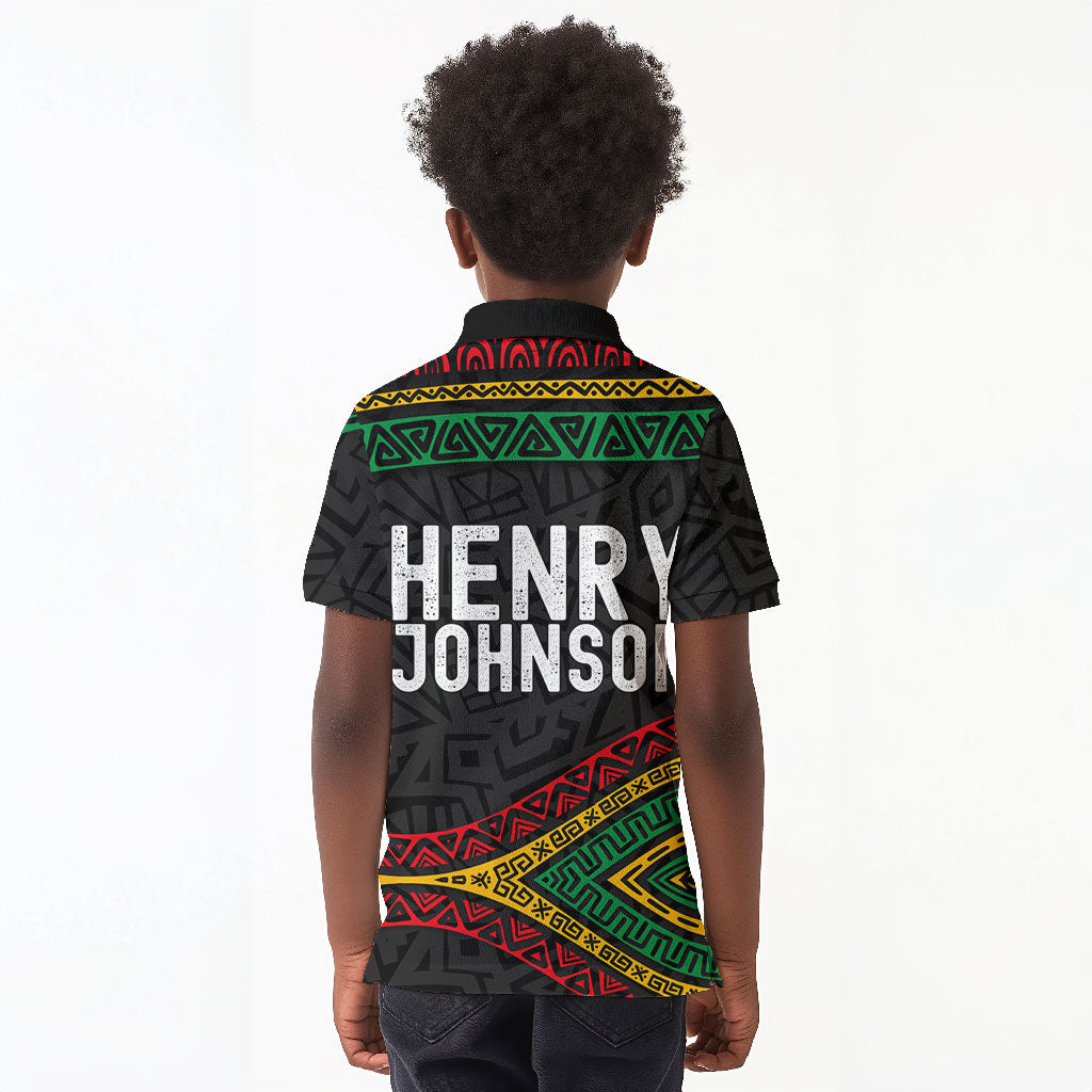 Henry Johnson Black History Month Kid Polo Shirt Pan African Colors Tribal Geometric Pattern