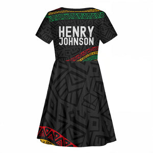 Henry Johnson Black History Month Kid Short Sleeve Dress Pan African Colors Tribal Geometric Pattern