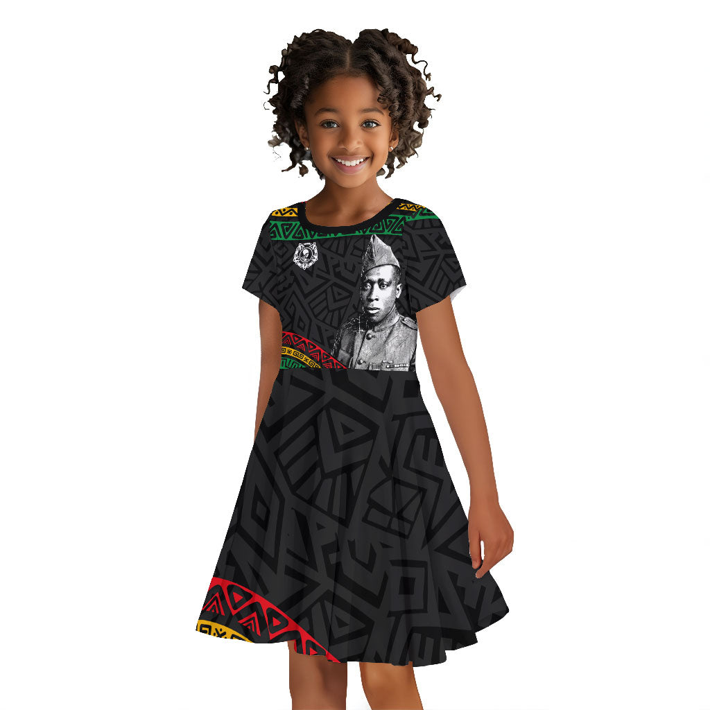 Henry Johnson Black History Month Kid Short Sleeve Dress Pan African Colors Tribal Geometric Pattern