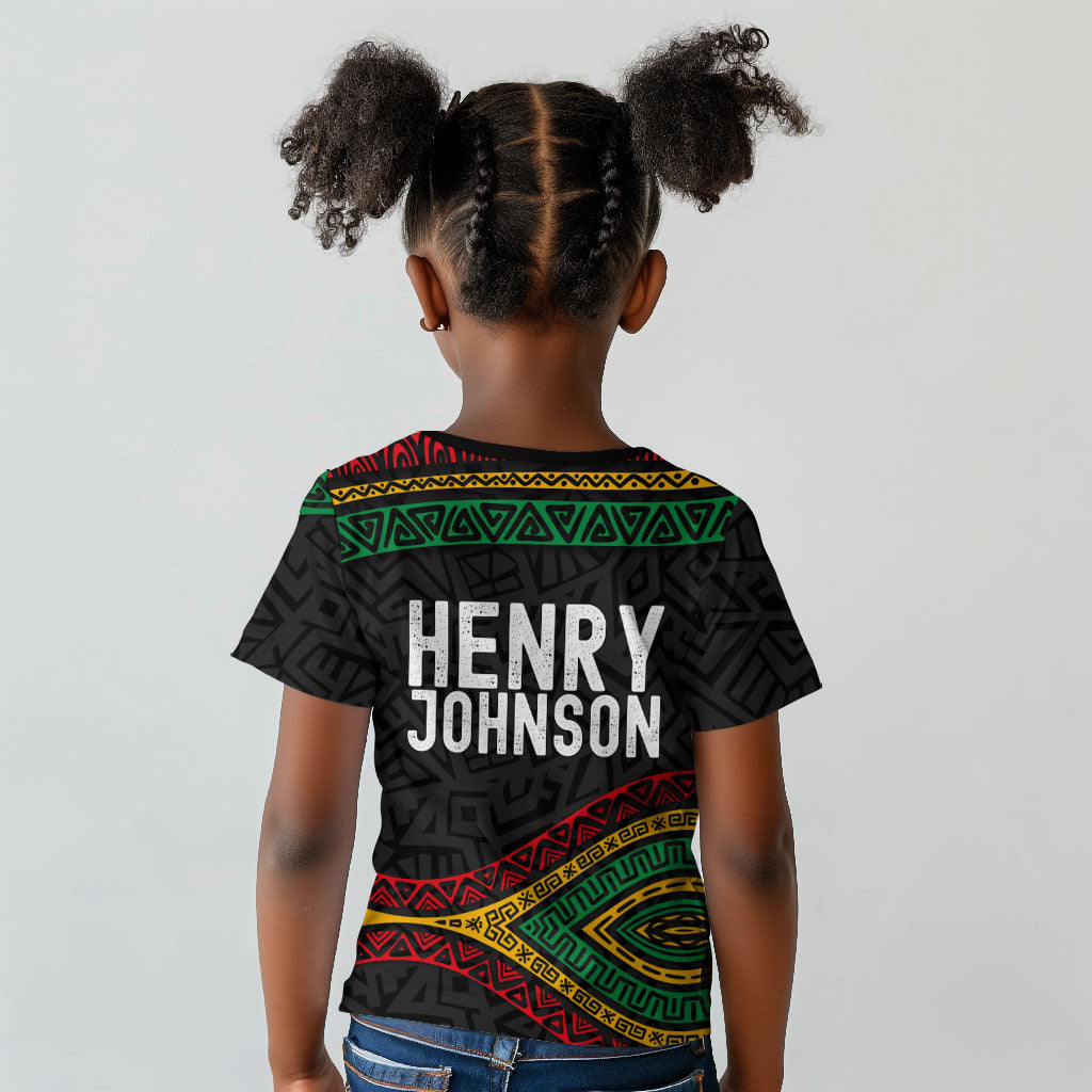 Henry Johnson Black History Month Kid T shirt Pan African Colors Tribal Geometric Pattern