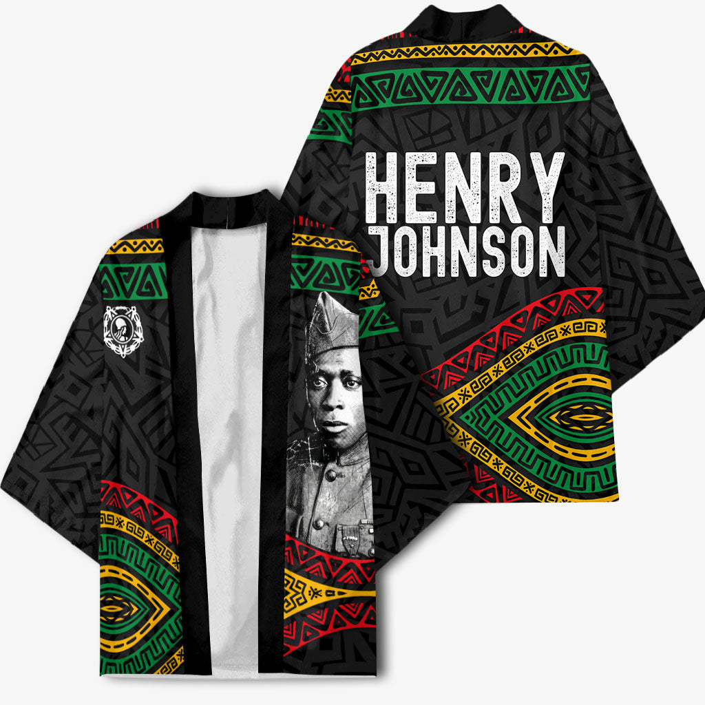 Henry Johnson Black History Month Kimono Pan African Colors Tribal Geometric Pattern