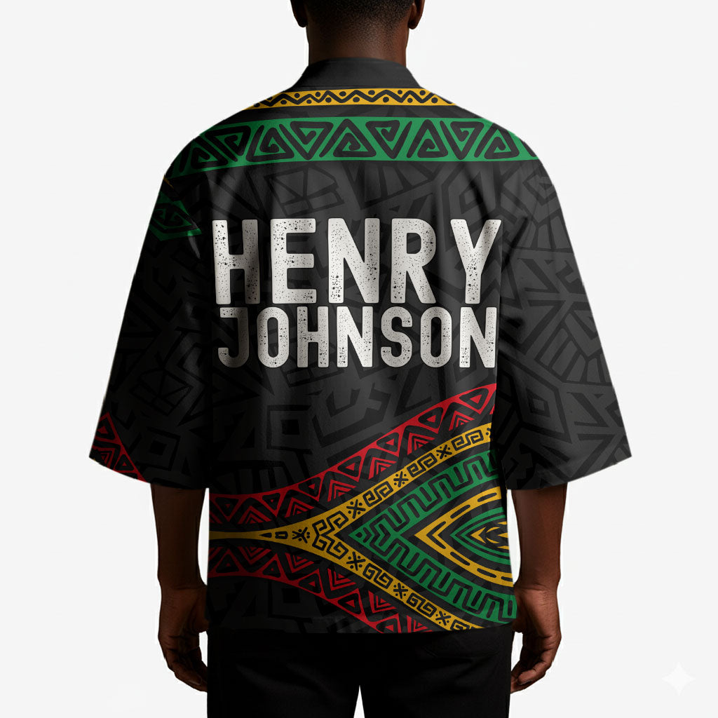 Henry Johnson Black History Month Kimono Pan African Colors Tribal Geometric Pattern