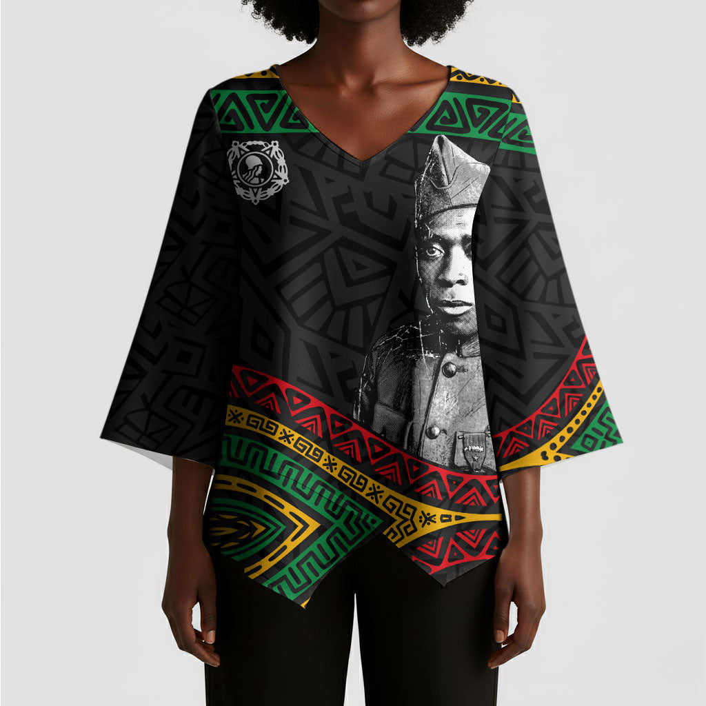 Henry Johnson Black History Month Kimono Sleeve Blouse Pan African Colors Tribal Geometric Pattern