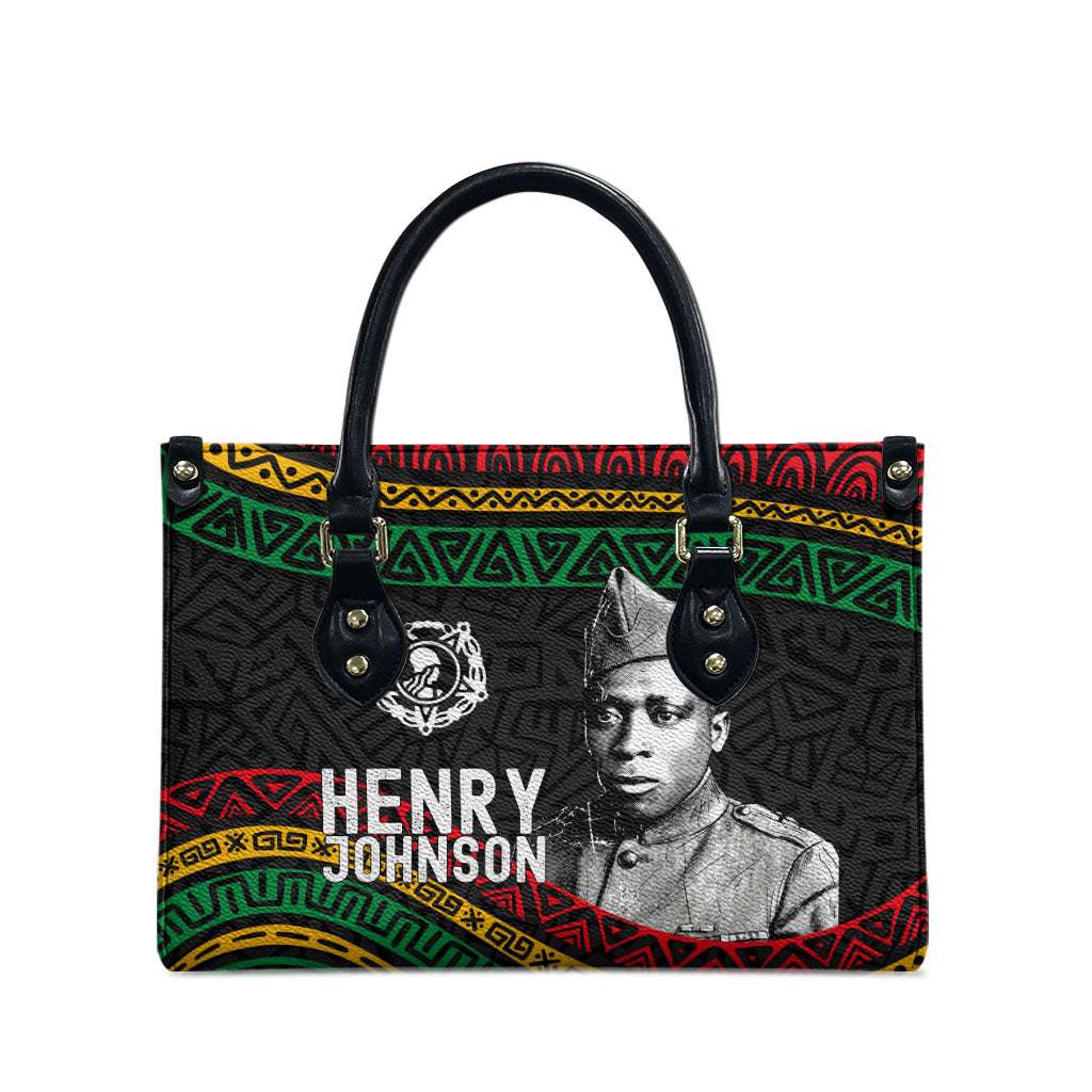 Henry Johnson Black History Month Leather Bag Pan African Colors Tribal Geometric Pattern