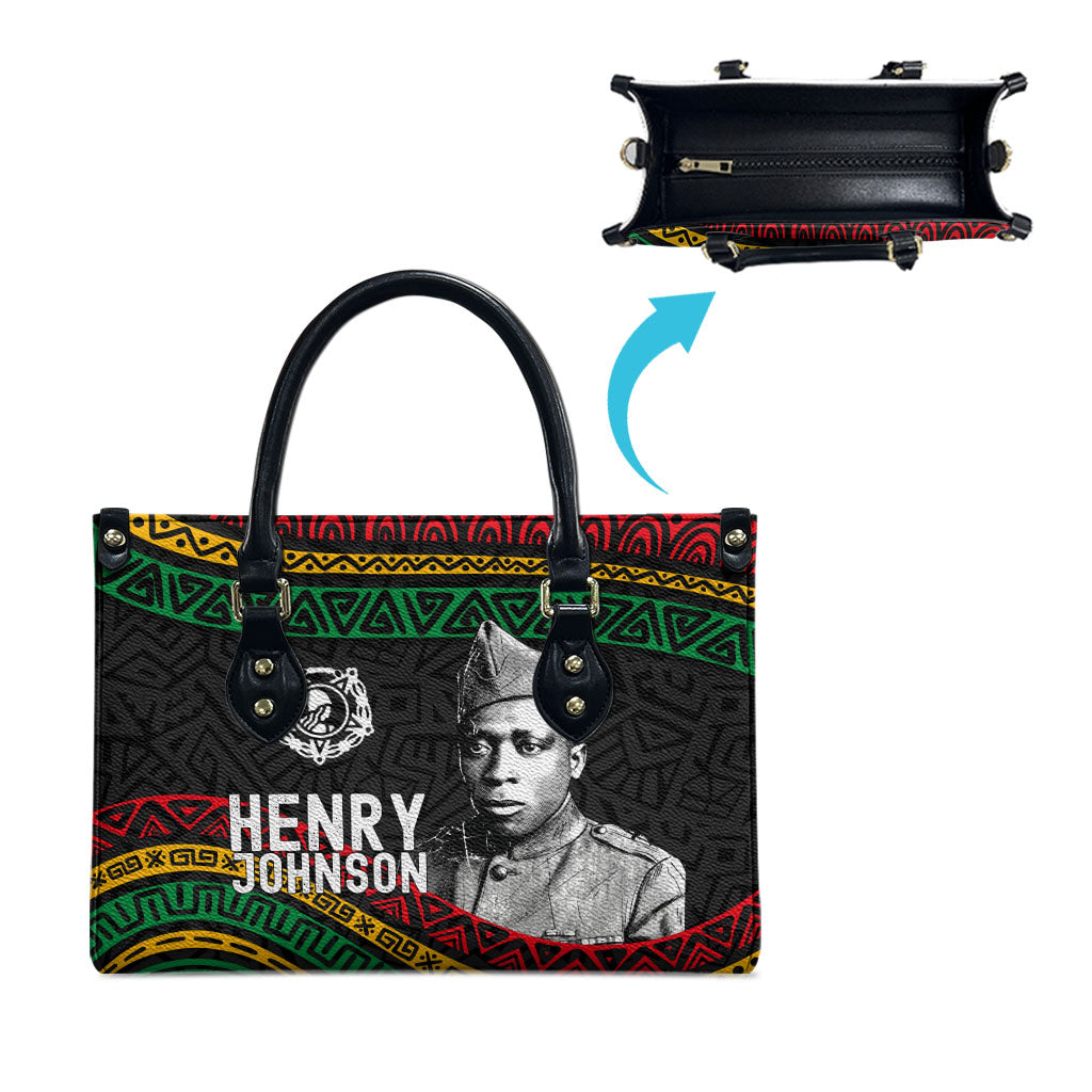 Henry Johnson Black History Month Leather Bag Pan African Colors Tribal Geometric Pattern