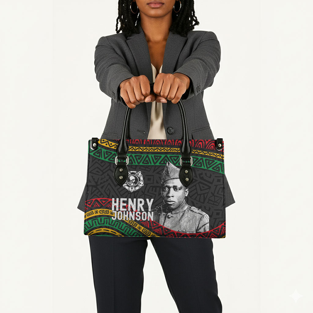Henry Johnson Black History Month Leather Bag Pan African Colors Tribal Geometric Pattern