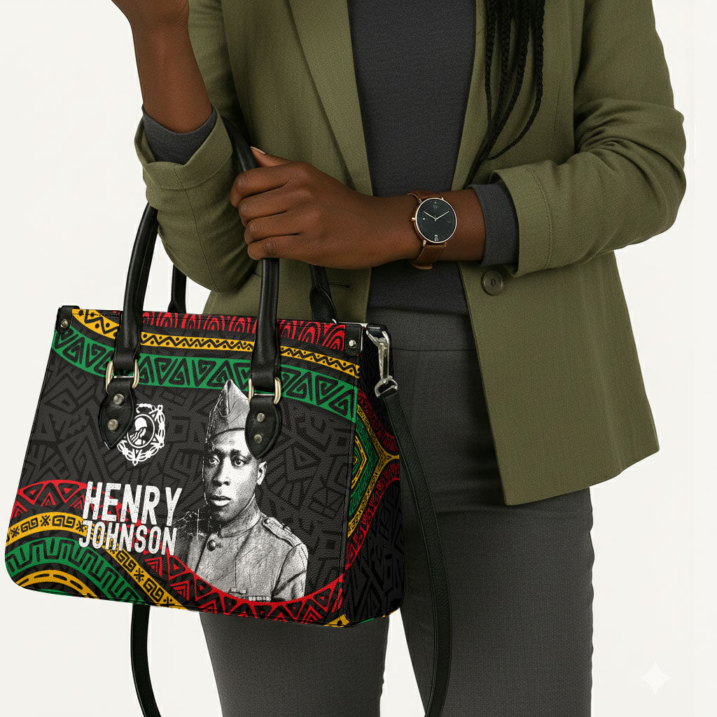 Henry Johnson Black History Month Leather Bag Pan African Colors Tribal Geometric Pattern