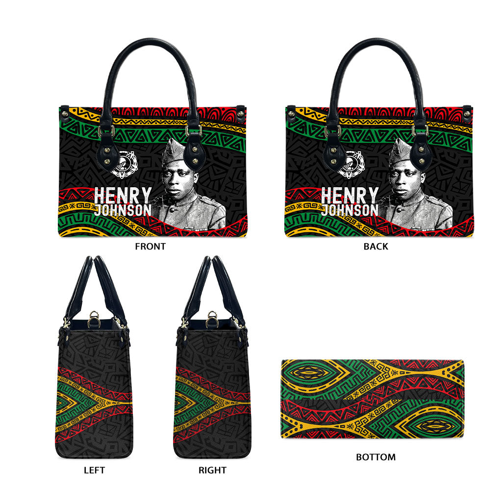 Henry Johnson Black History Month Leather Bag Pan African Colors Tribal Geometric Pattern