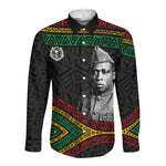 Henry Johnson Black History Month Long Sleeve Button Shirt Pan African Colors Tribal Geometric Pattern