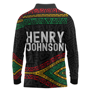 Henry Johnson Black History Month Long Sleeve Polo Shirt Pan African Colors Tribal Geometric Pattern
