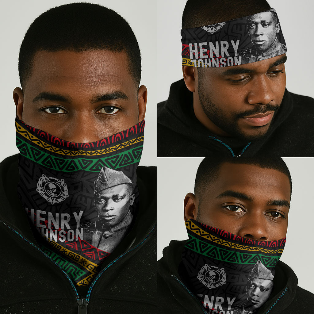 Henry Johnson Black History Month Neck Gaiter Pan African Colors Tribal Geometric Pattern
