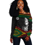 Henry Johnson Black History Month Off Shoulder Sweater Pan African Colors Tribal Geometric Pattern