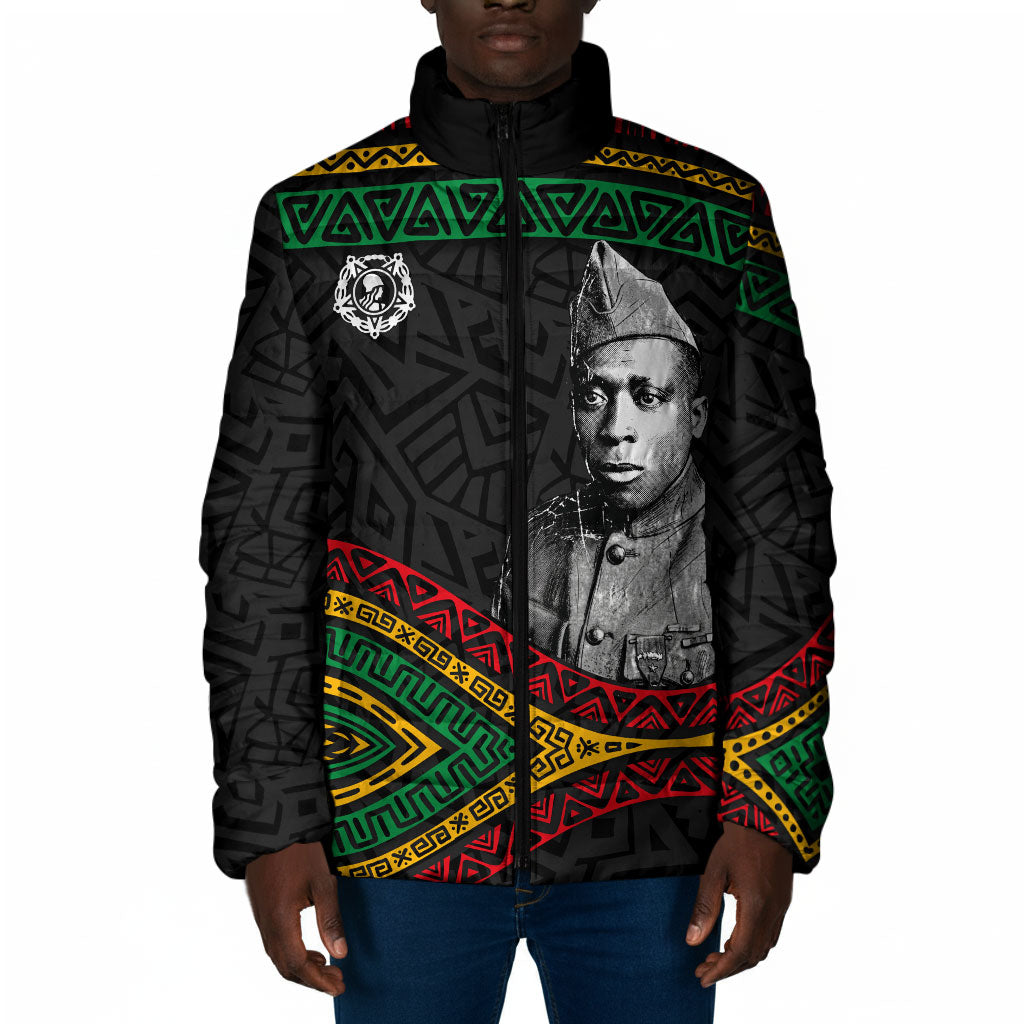 Henry Johnson Black History Month Padded Jacket Pan African Colors Tribal Geometric Pattern