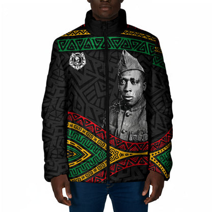 Henry Johnson Black History Month Padded Jacket Pan African Colors Tribal Geometric Pattern