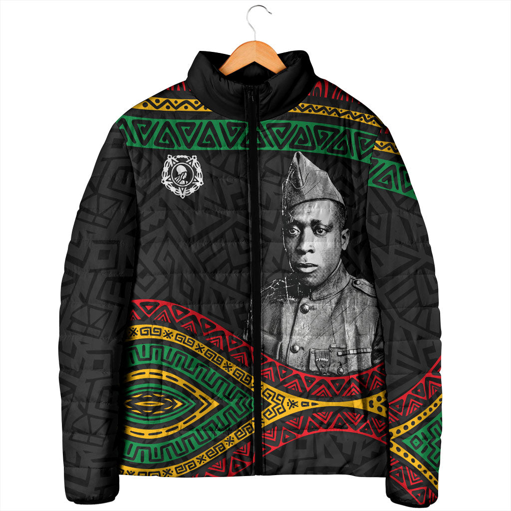 Henry Johnson Black History Month Padded Jacket Pan African Colors Tribal Geometric Pattern