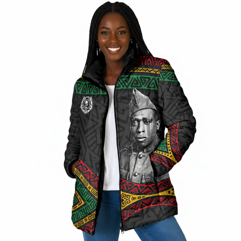 Henry Johnson Black History Month Padded Jacket Pan African Colors Tribal Geometric Pattern