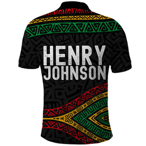 Henry Johnson Black History Month Polo Shirt Pan African Colors Tribal Geometric Pattern