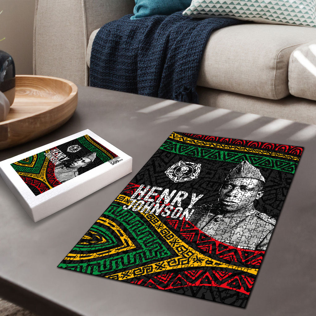 Henry Johnson Black History Month Puzzle Pan African Colors Tribal Geometric Pattern
