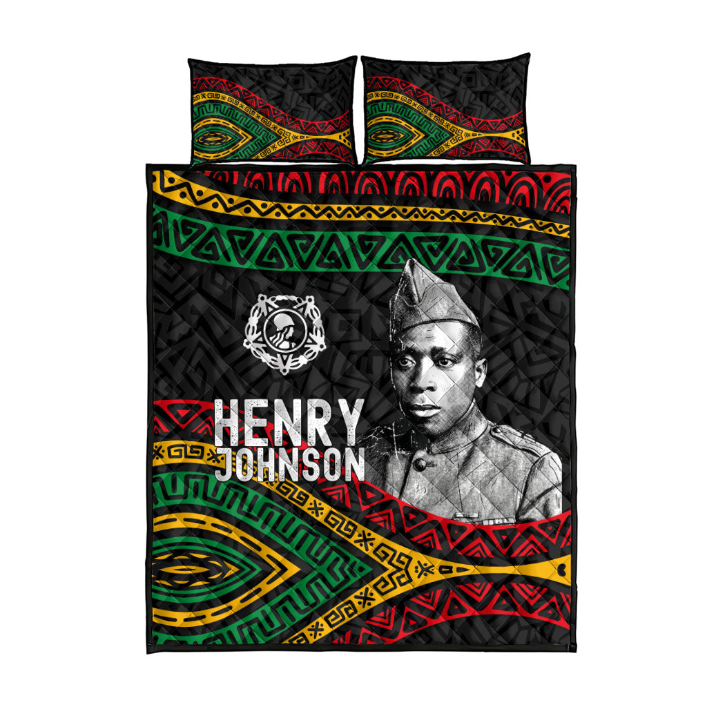 Henry Johnson Black History Month Quilt Bed Set Pan African Colors Tribal Geometric Pattern