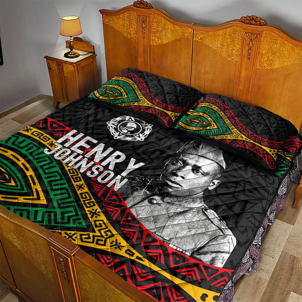 Henry Johnson Black History Month Quilt Bed Set Pan African Colors Tribal Geometric Pattern
