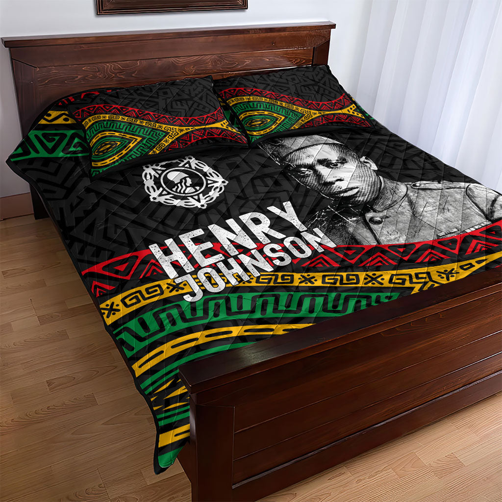 Henry Johnson Black History Month Quilt Bed Set Pan African Colors Tribal Geometric Pattern