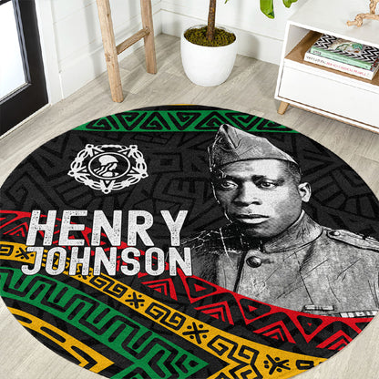 Henry Johnson Black History Month Round Carpet Pan African Colors Tribal Geometric Pattern