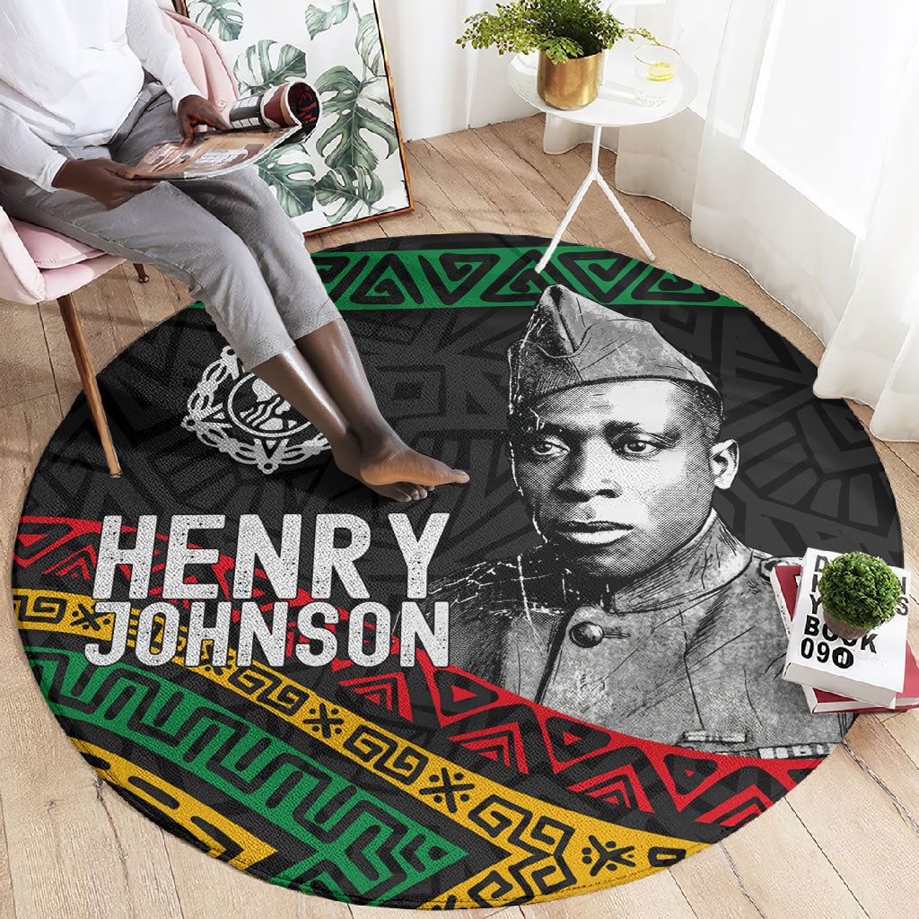 Henry Johnson Black History Month Round Carpet Pan African Colors Tribal Geometric Pattern