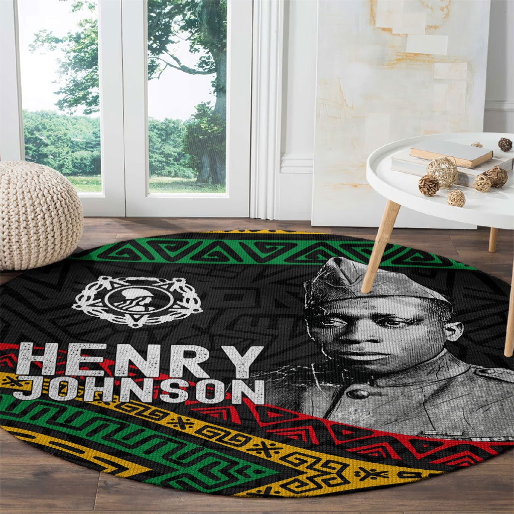Henry Johnson Black History Month Round Carpet Pan African Colors Tribal Geometric Pattern