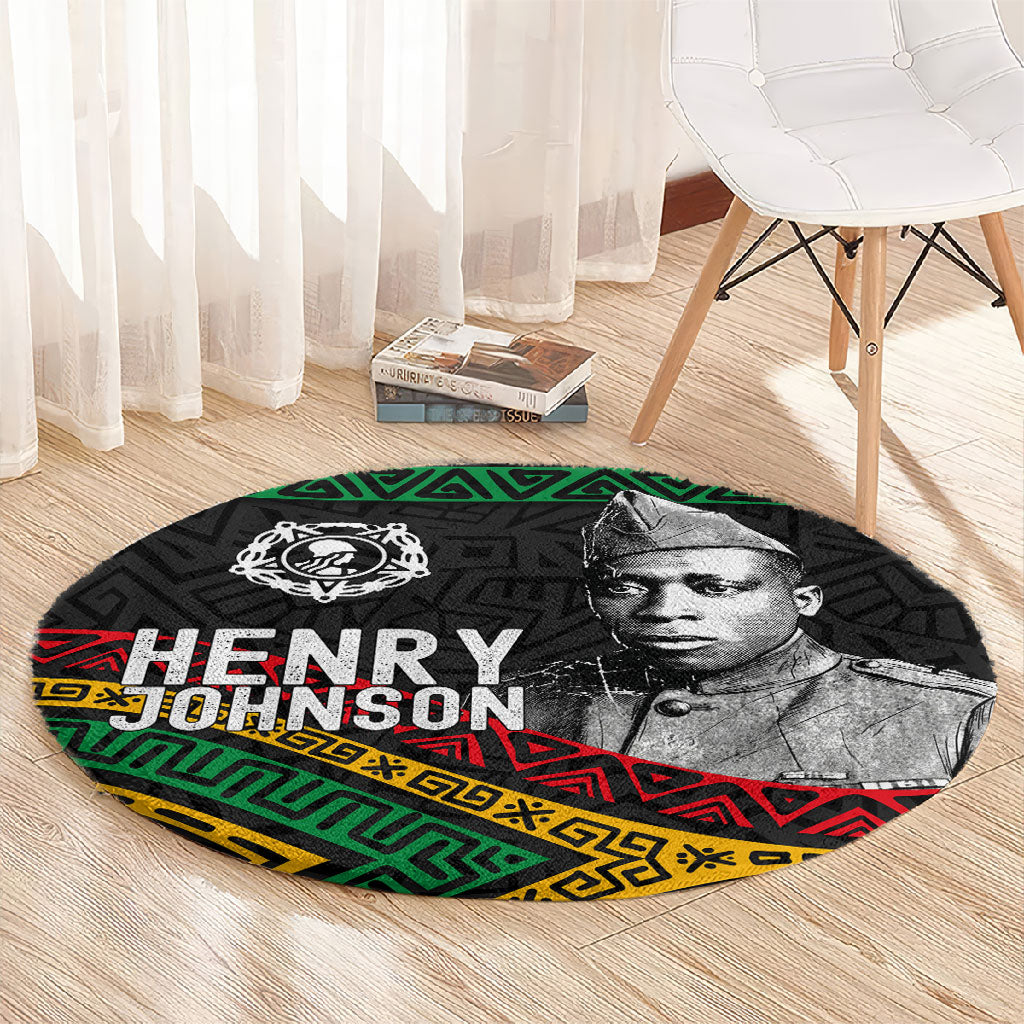 Henry Johnson Black History Month Round Carpet Pan African Colors Tribal Geometric Pattern