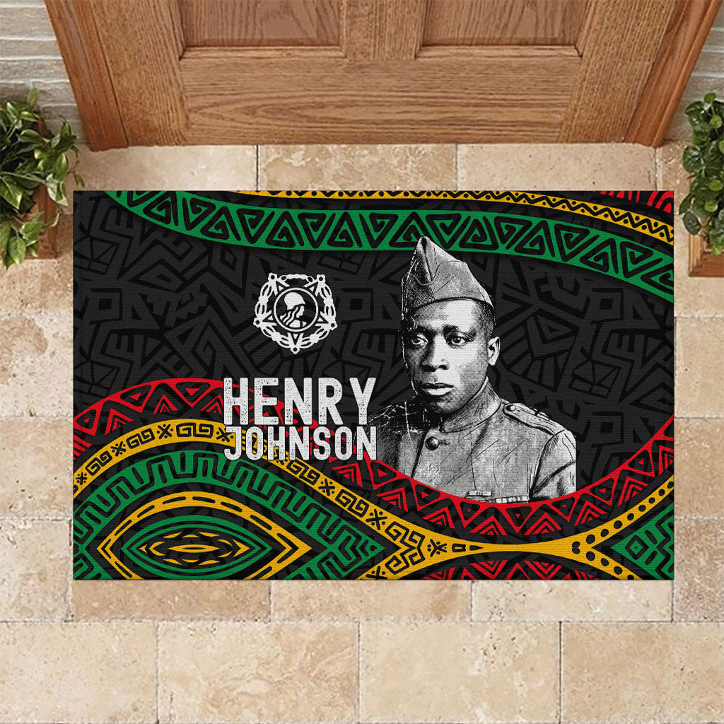 Henry Johnson Black History Month Rubber Doormat Pan African Colors Tribal Geometric Pattern