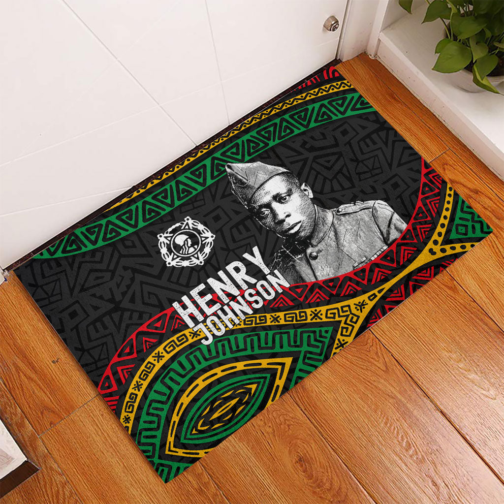 Henry Johnson Black History Month Rubber Doormat Pan African Colors Tribal Geometric Pattern