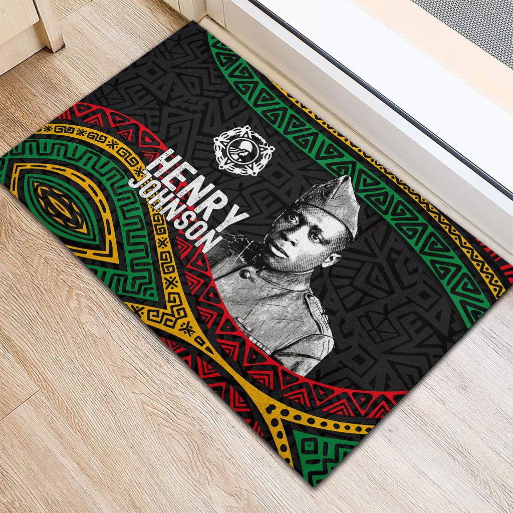 Henry Johnson Black History Month Rubber Doormat Pan African Colors Tribal Geometric Pattern