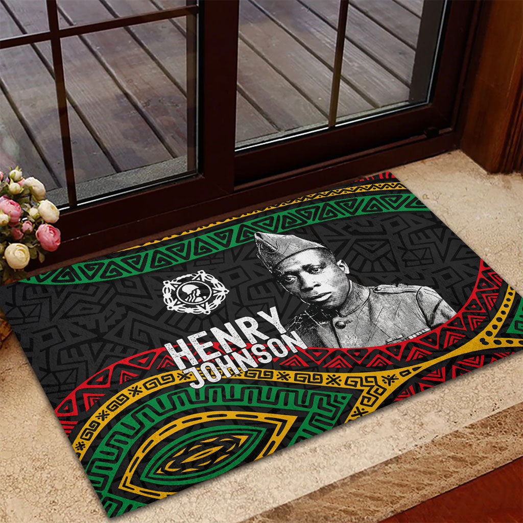 Henry Johnson Black History Month Rubber Doormat Pan African Colors Tribal Geometric Pattern