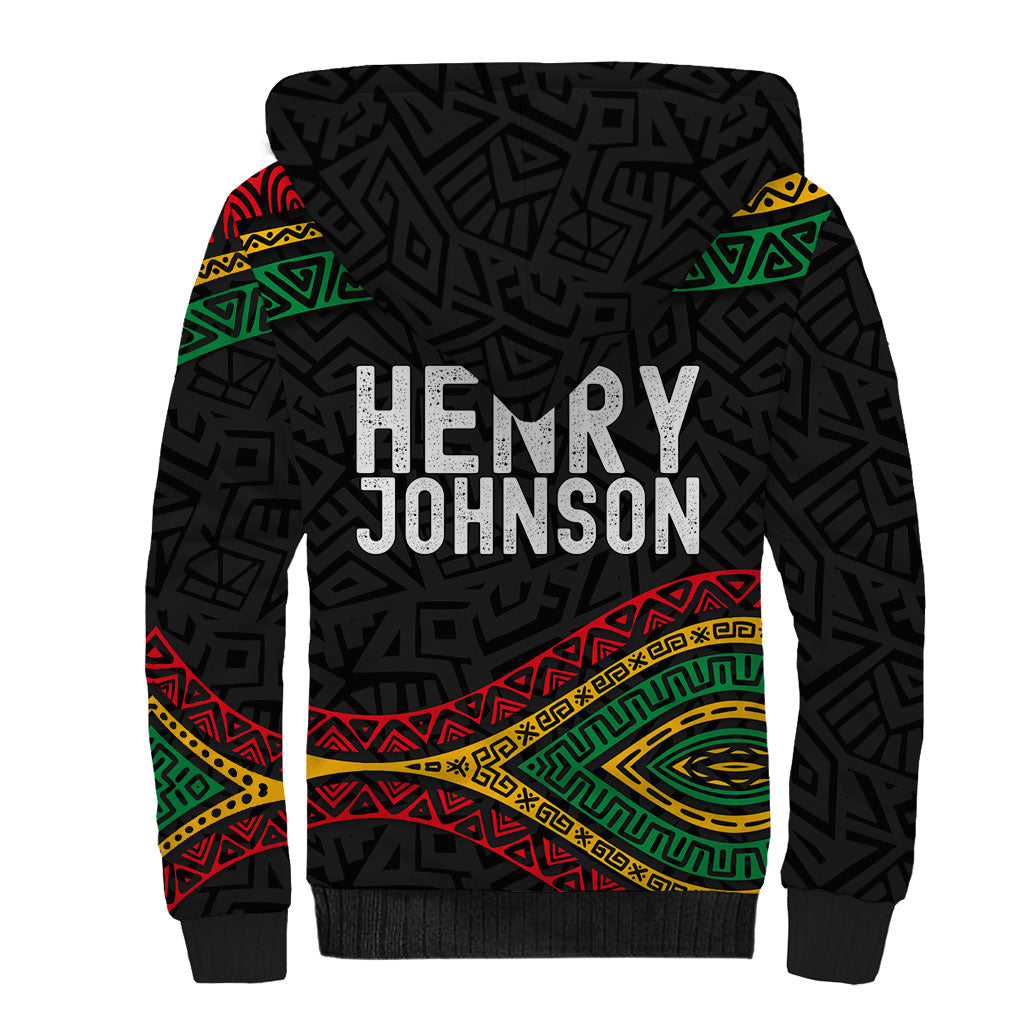 Henry Johnson Black History Month Sherpa Hoodie Pan African Colors Tribal Geometric Pattern