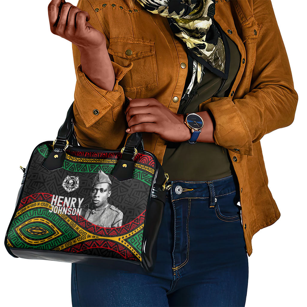Henry Johnson Black History Month Shoulder Handbag Pan African Colors Tribal Geometric Pattern