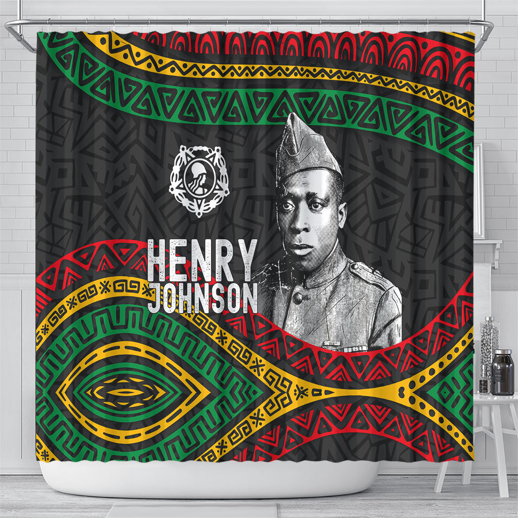 Henry Johnson Black History Month Shower Curtain Pan African Colors Tribal Geometric Pattern