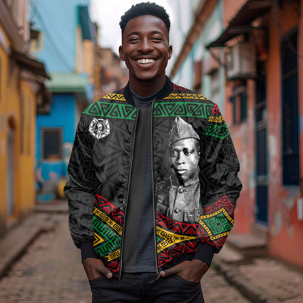 Henry Johnson Black History Month Sleeve Zip Bomber Jacket Pan African Colors Tribal Geometric Pattern