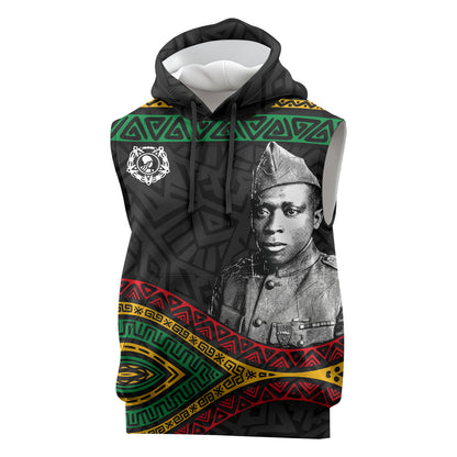 Henry Johnson Black History Month Sleeveless Hoodie Pan African Colors Tribal Geometric Pattern