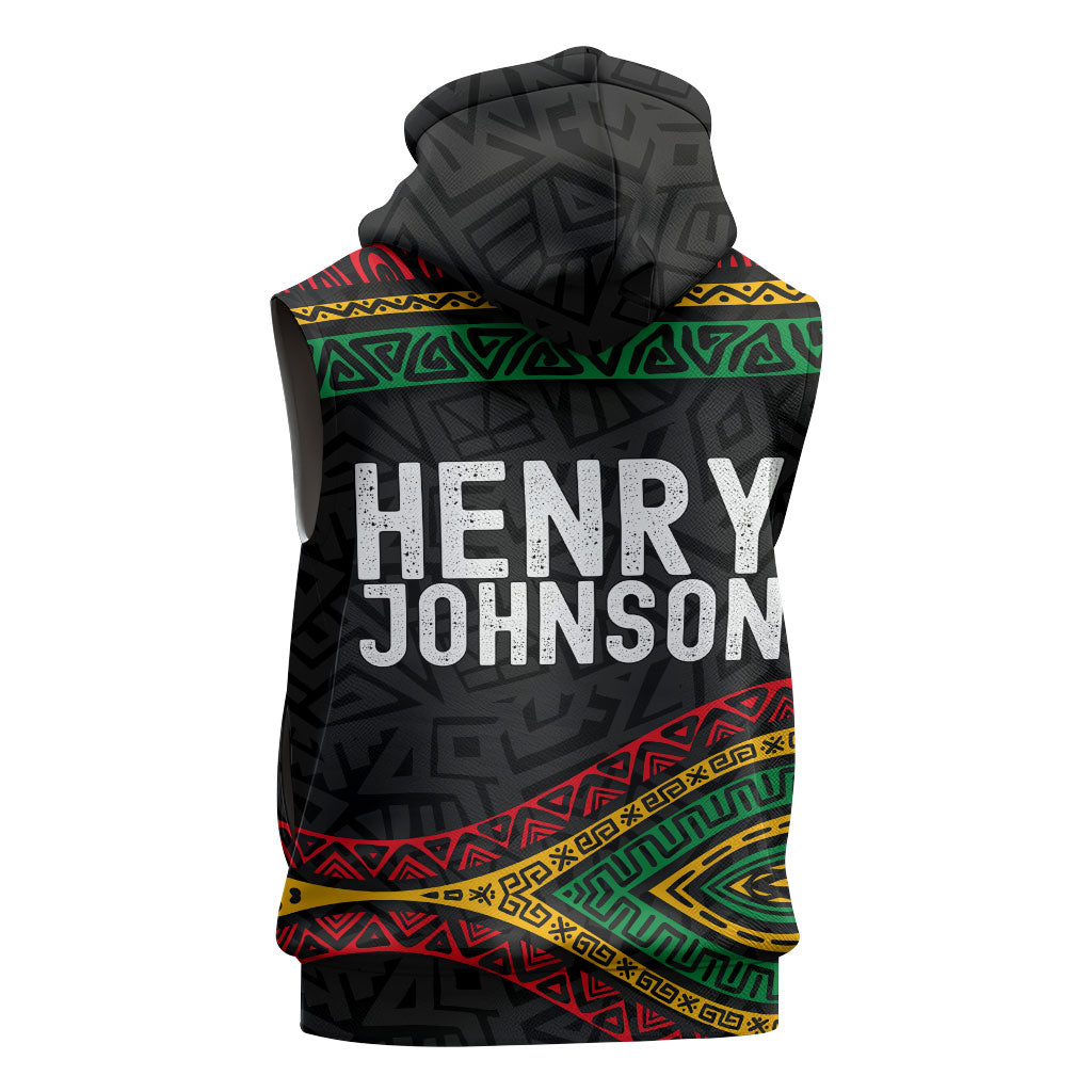 Henry Johnson Black History Month Sleeveless Hoodie Pan African Colors Tribal Geometric Pattern