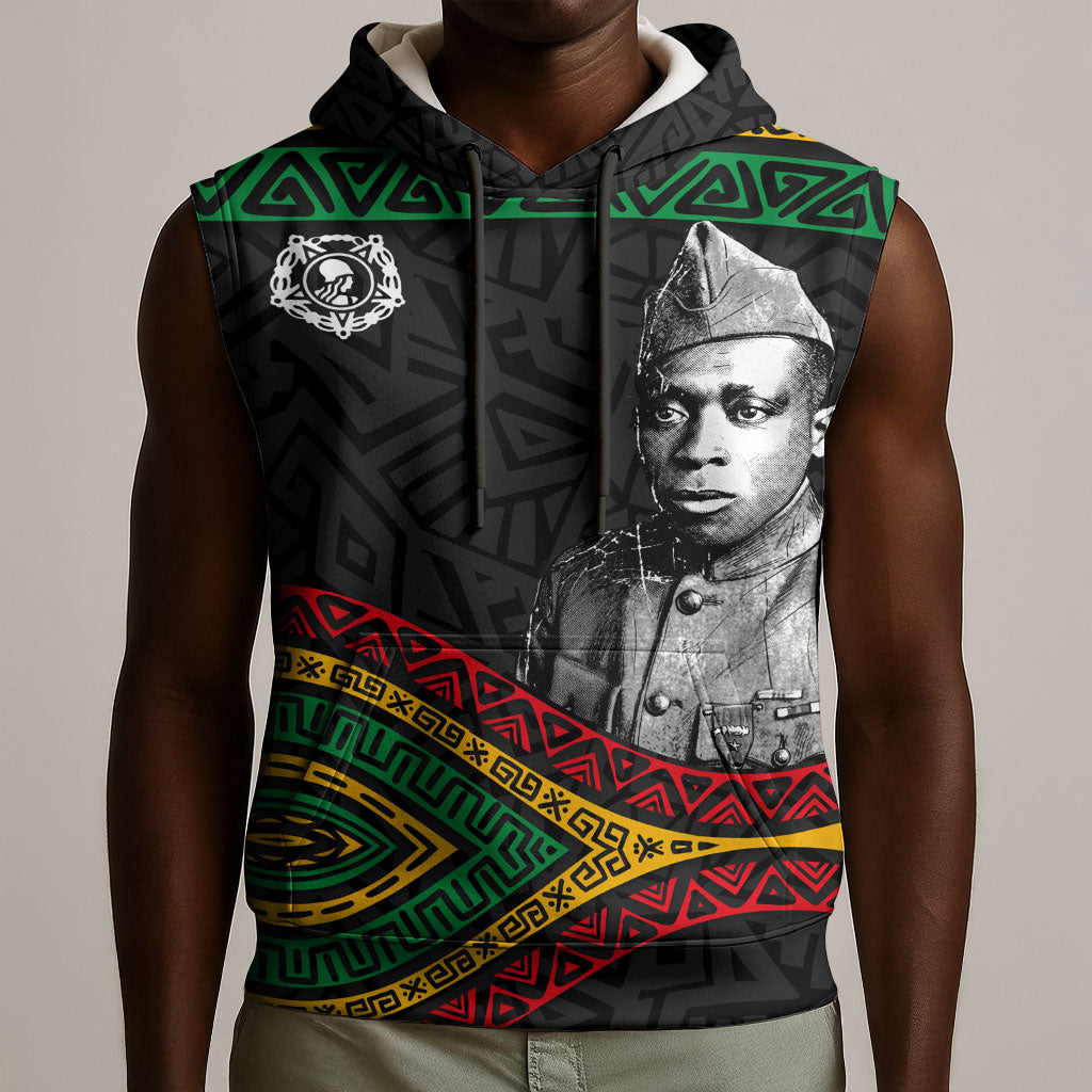 Henry Johnson Black History Month Sleeveless Hoodie Pan African Colors Tribal Geometric Pattern