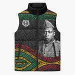 Henry Johnson Black History Month Sleeveless Puffer Jacket Pan African Colors Tribal Geometric Pattern