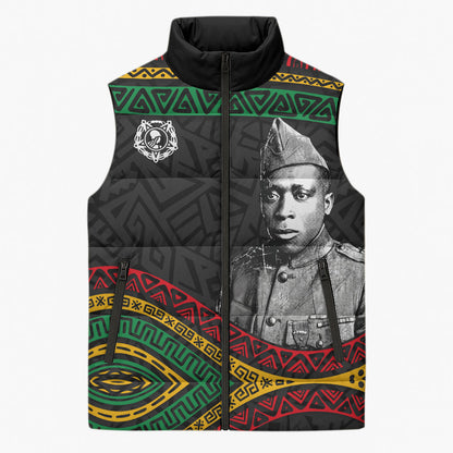 Henry Johnson Black History Month Sleeveless Puffer Jacket Pan African Colors Tribal Geometric Pattern