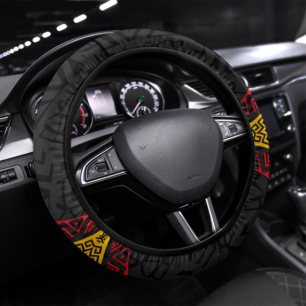 Henry Johnson Black History Month Steering Wheel Cover Pan African Colors Tribal Geometric Pattern
