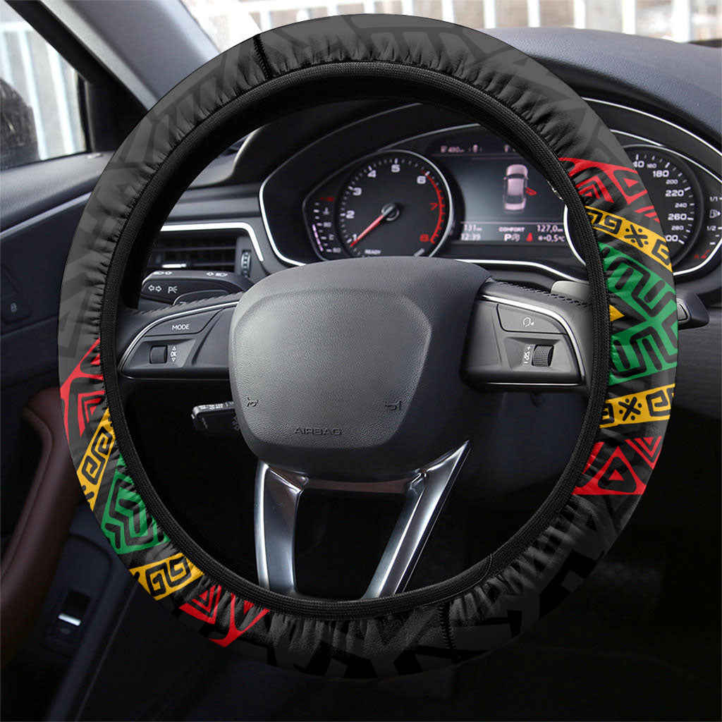 Henry Johnson Black History Month Steering Wheel Cover Pan African Colors Tribal Geometric Pattern