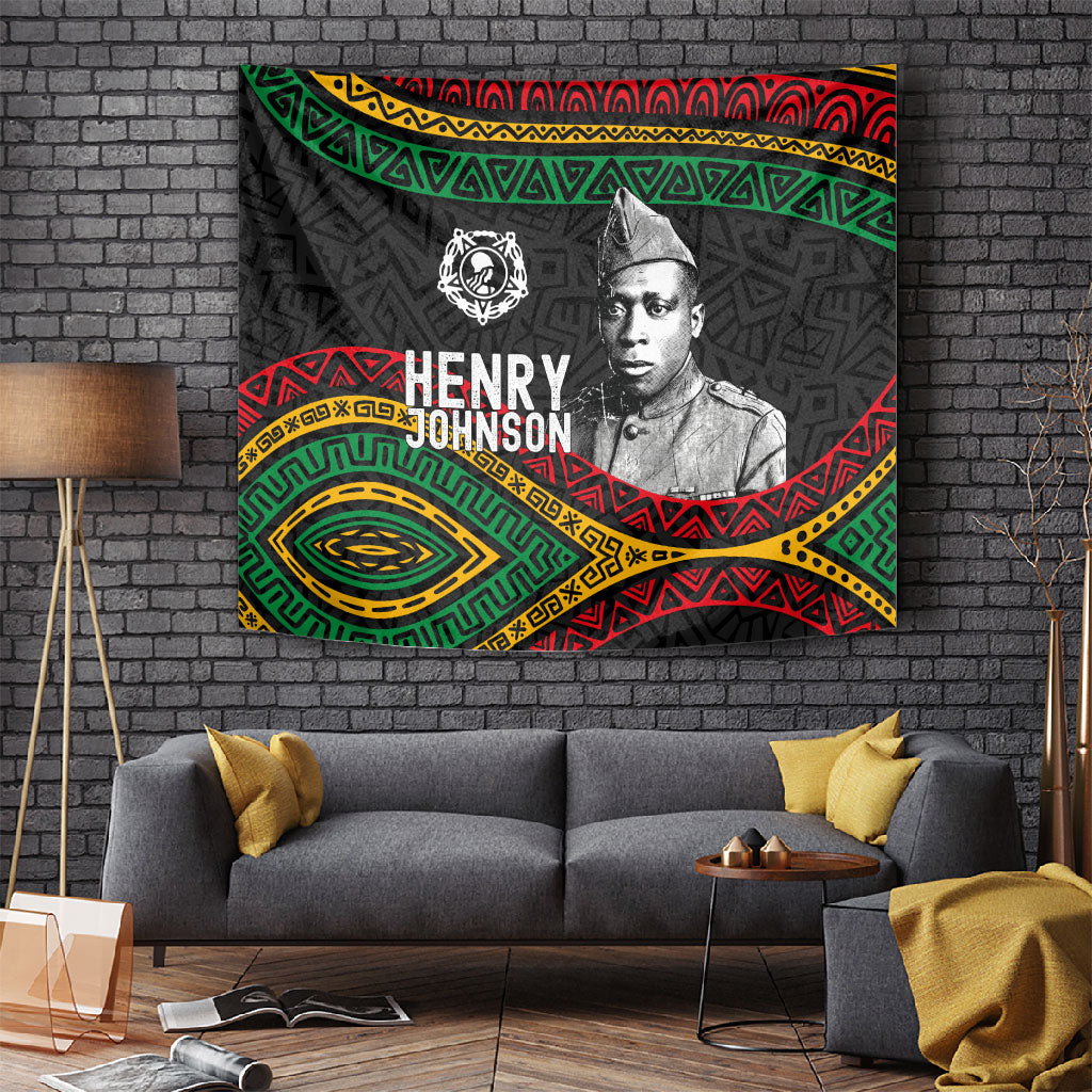 Henry Johnson Black History Month Tapestry Pan African Colors Tribal Geometric Pattern