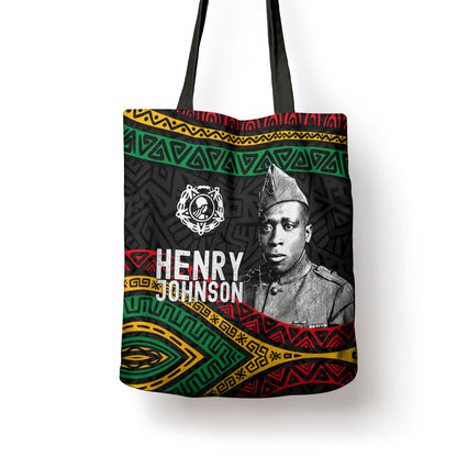 Henry Johnson Black History Month Tote Bag Pan African Colors Tribal Geometric Pattern