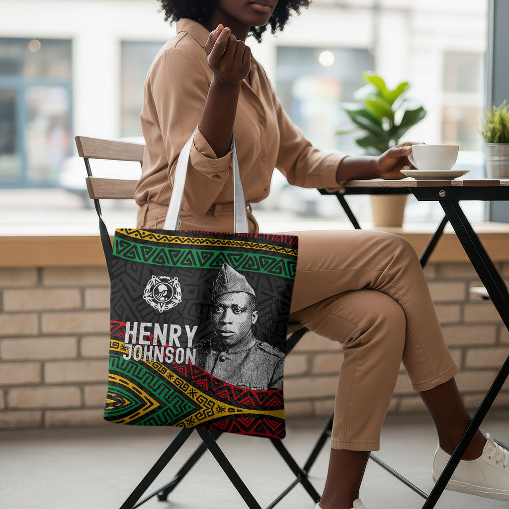 Henry Johnson Black History Month Tote Bag Pan African Colors Tribal Geometric Pattern